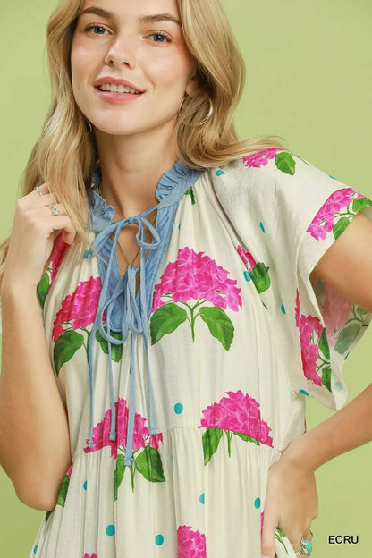 Umgee Hydrangea Print Tiered Midi Dress - Bitsy Gypsy Boutique