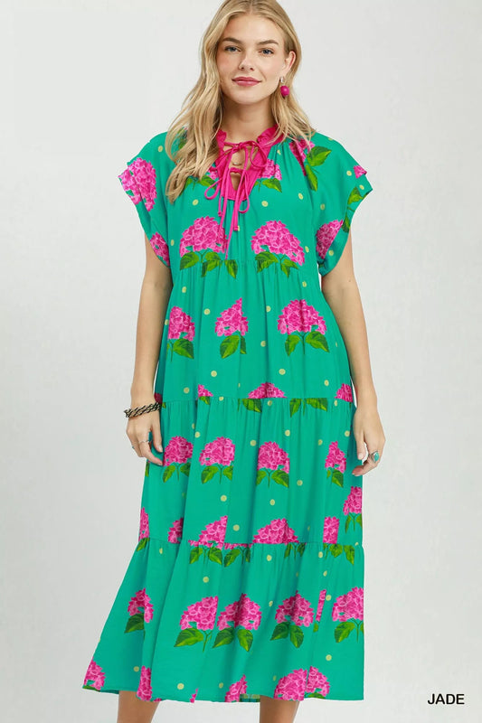 Umgee Hydrangea Print Tiered Midi Dress - Bitsy Gypsy Boutique