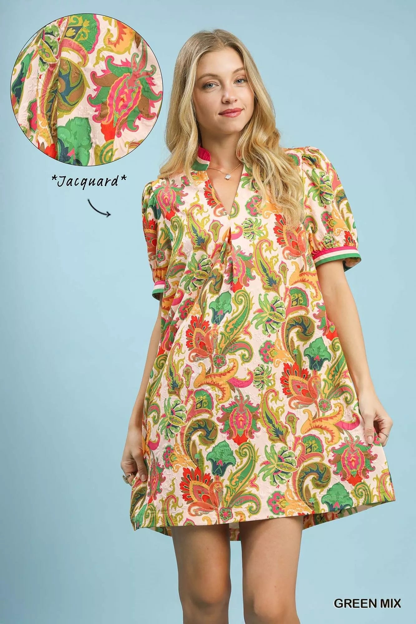 Umgee Jacquard Abstract Print Mini Dress - Bitsy Gypsy Boutique