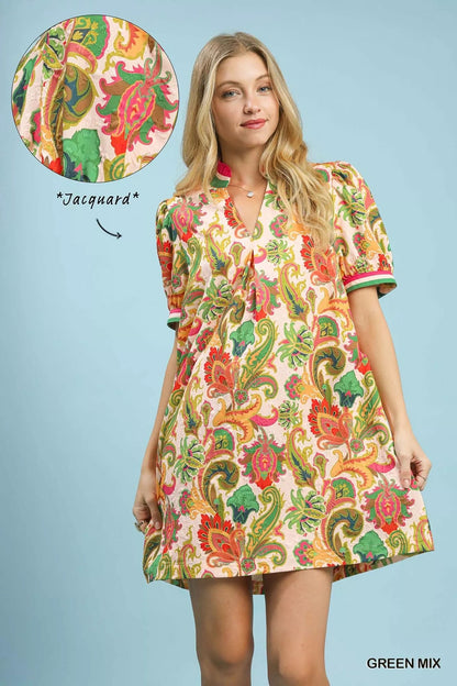 Umgee Jacquard Abstract Print Mini Dress - Bitsy Gypsy Boutique