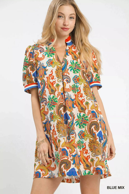 Umgee Jacquard Abstract Print Mini Dress - Bitsy Gypsy Boutique