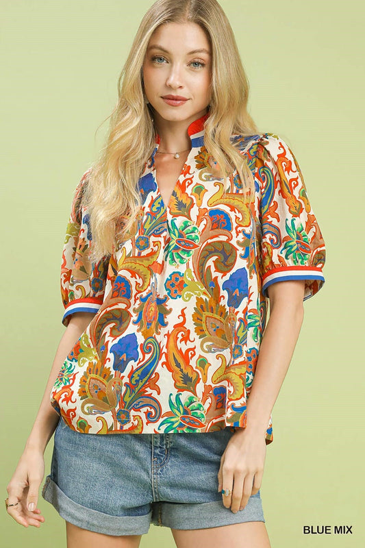 Umgee Jacquard Abstract Print Top - Bitsy Gypsy Boutique