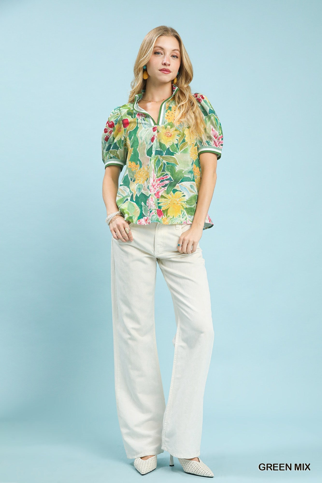 Umgee Jacquard Bloomscape Print Top - Bitsy Gypsy Boutique