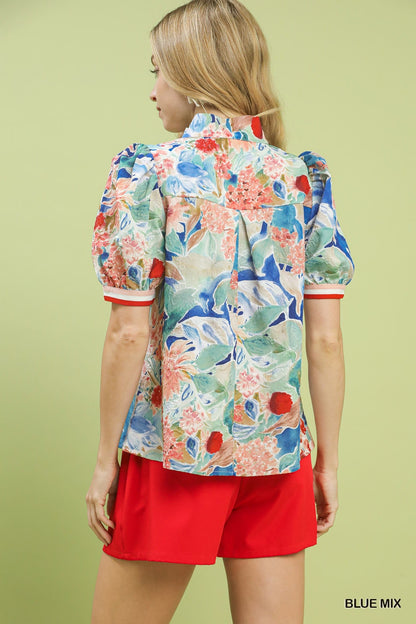 Umgee Jacquard Bloomscape Print Top - Bitsy Gypsy Boutique