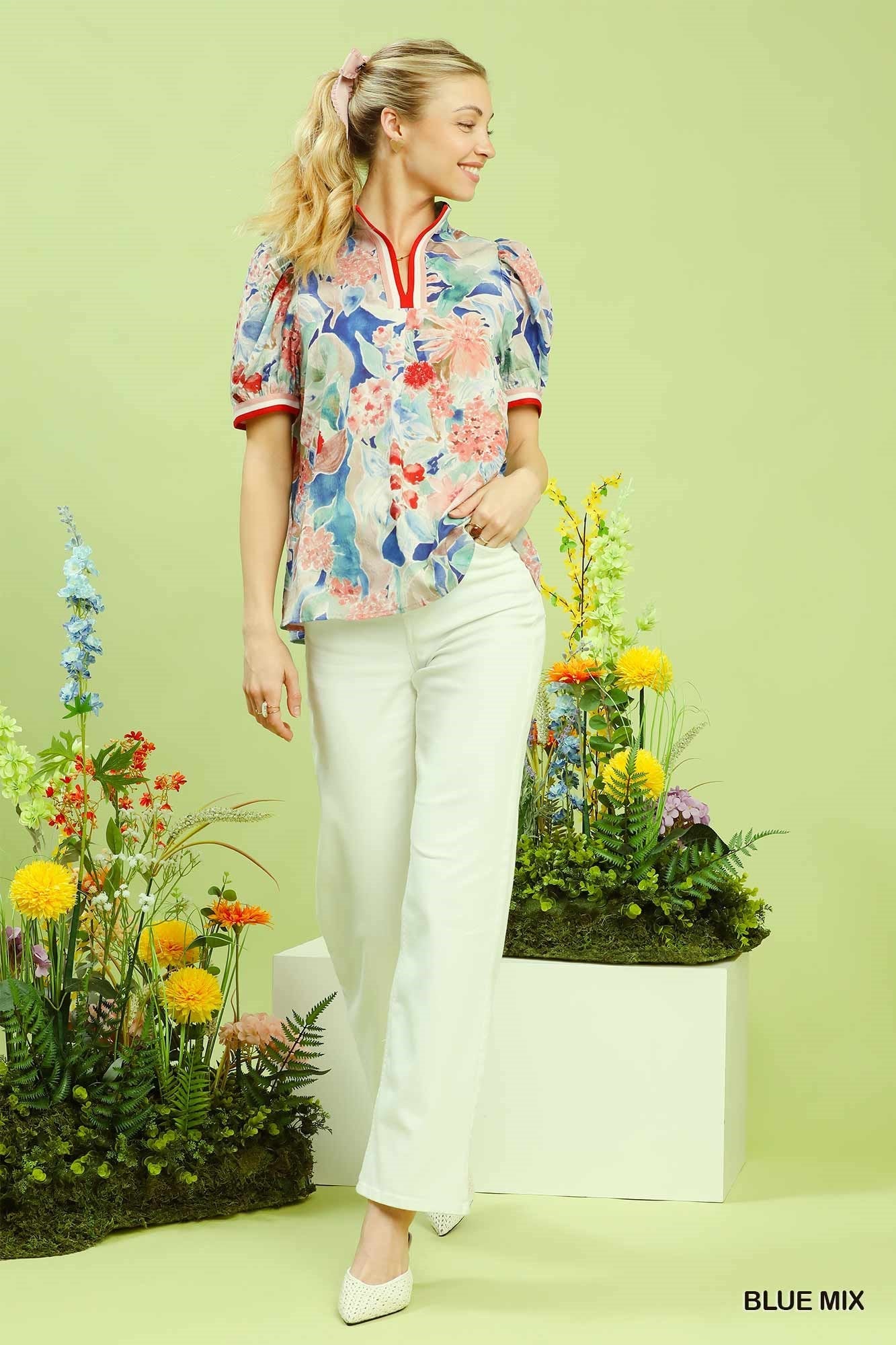 Umgee Jacquard Bloomscape Print Top - Bitsy Gypsy Boutique