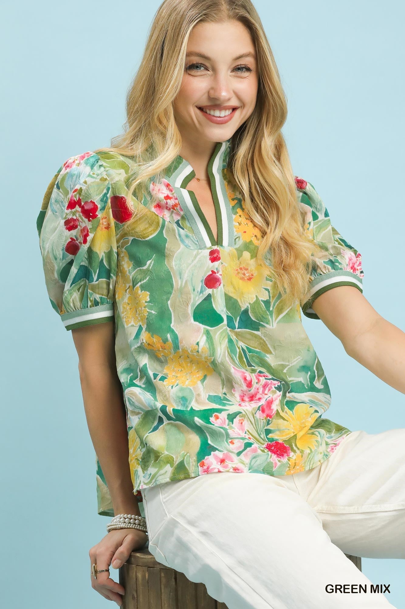Umgee Jacquard Bloomscape Print Top - Bitsy Gypsy Boutique