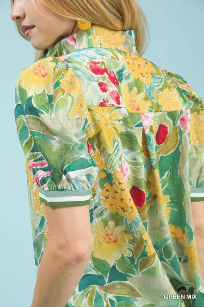 Umgee Jacquard Bloomscape Print Top - Bitsy Gypsy Boutique