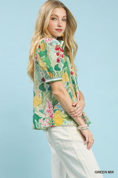 Umgee Jacquard Bloomscape Print Top - Bitsy Gypsy Boutique