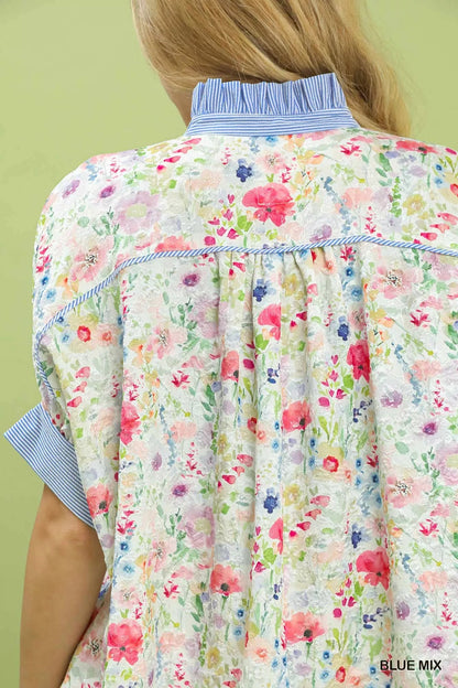 Umgee Jacquard Floral Print Button - Down Shirt - Bitsy Gypsy Boutique