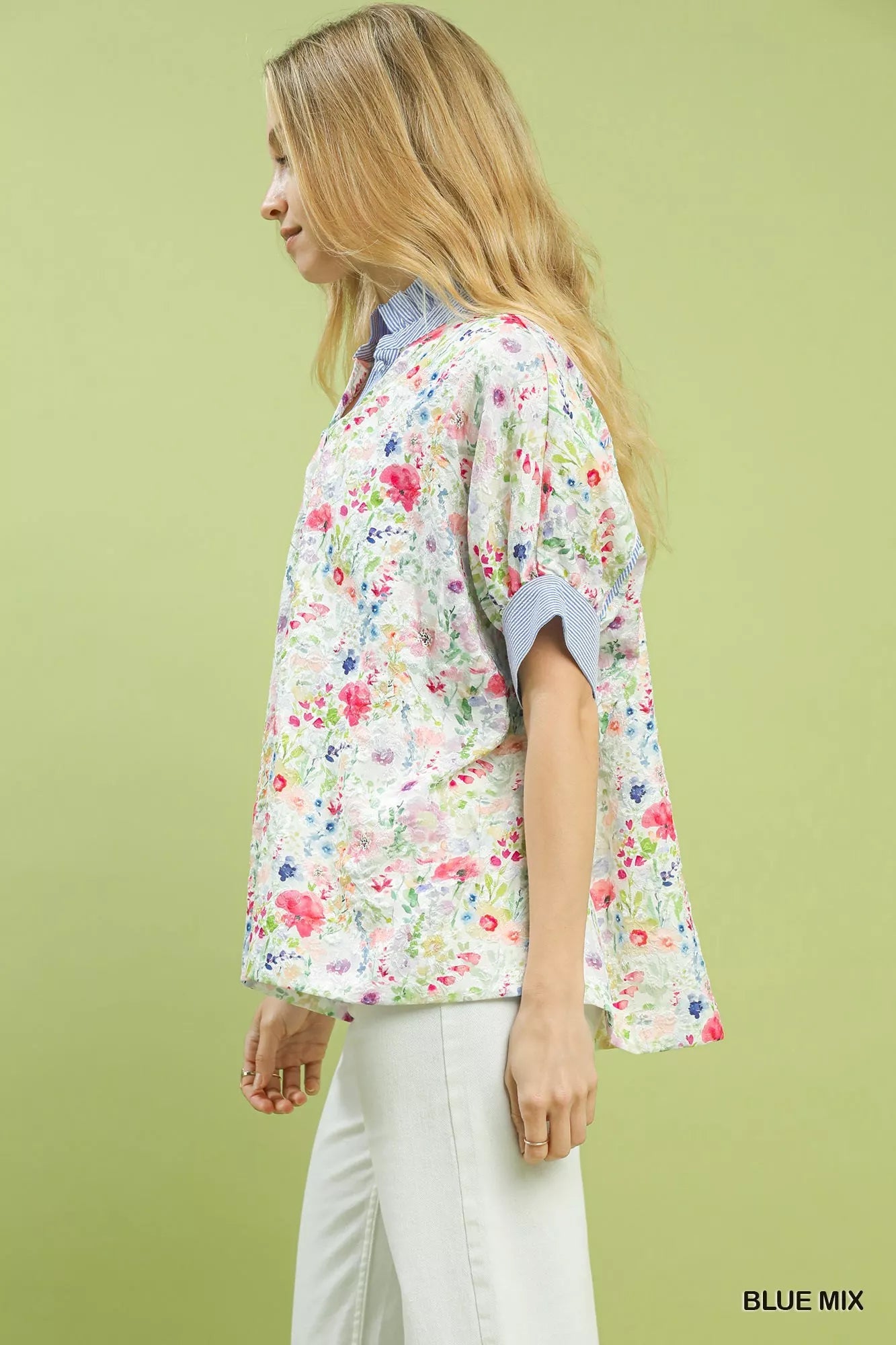 Umgee Jacquard Floral Print Button - Down Shirt - Bitsy Gypsy Boutique
