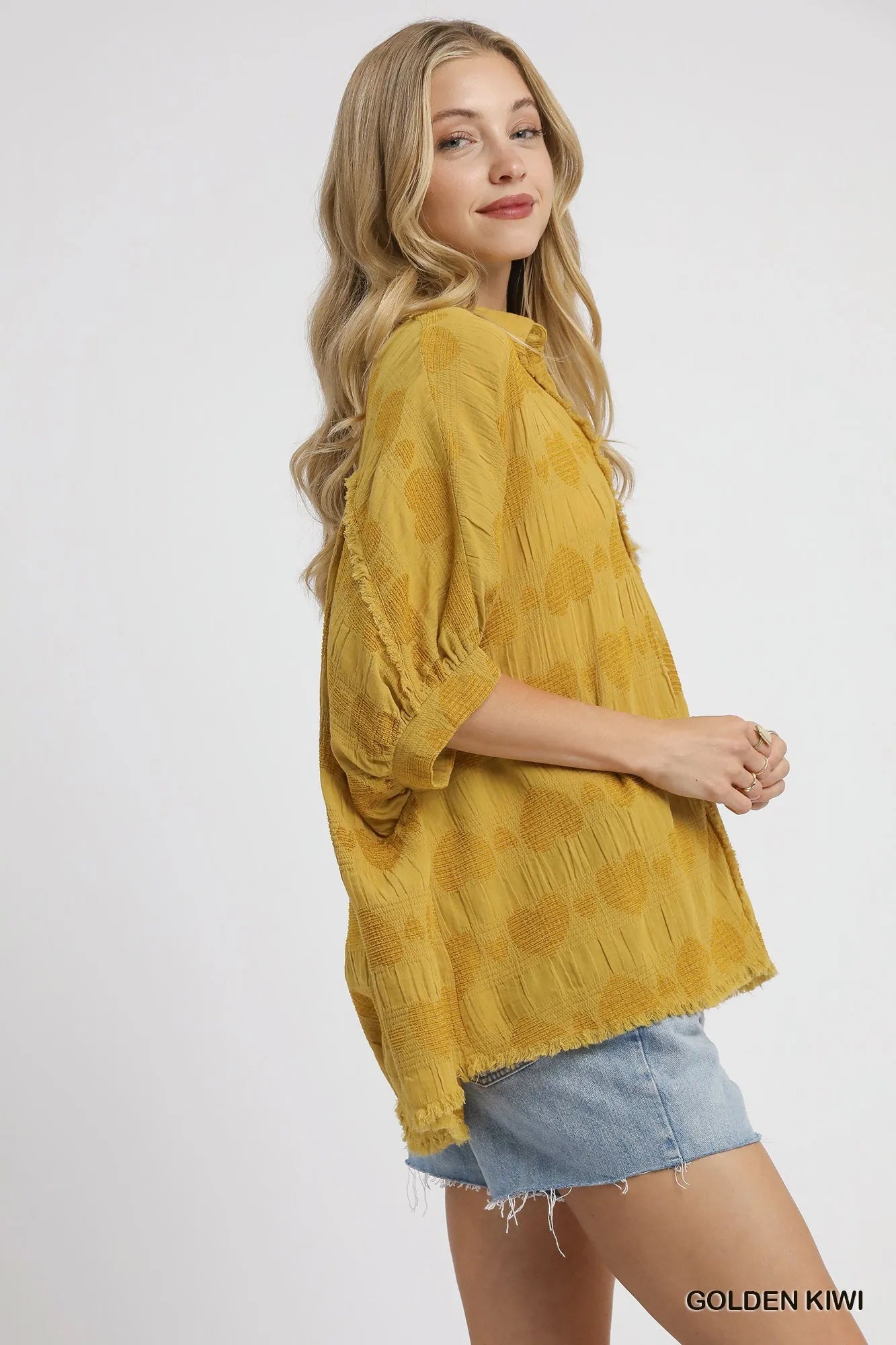 Umgee Jacquard Heart Collared Shirt - Bitsy Gypsy Boutique