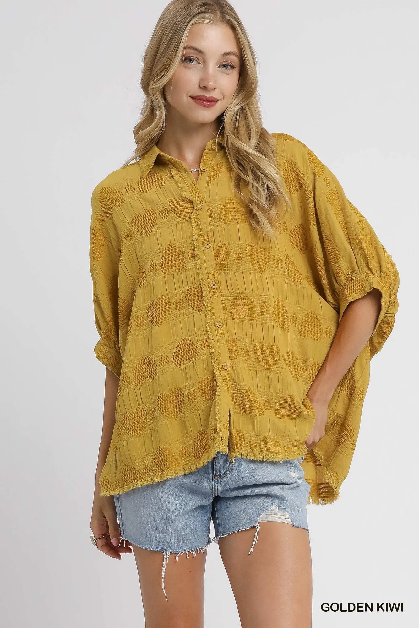 Umgee Jacquard Heart Collared Shirt - Bitsy Gypsy Boutique