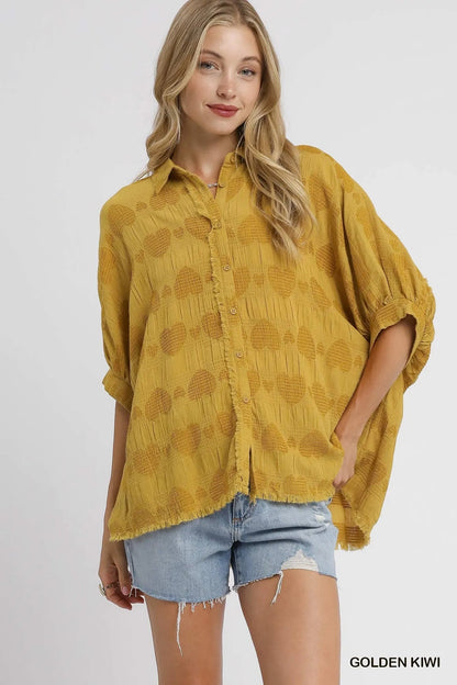 Umgee Jacquard Heart Collared Shirt - Bitsy Gypsy Boutique