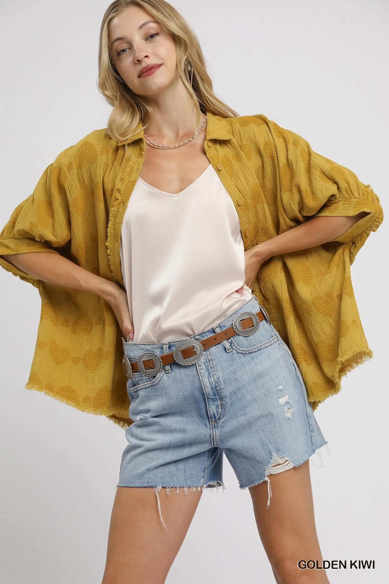 Umgee Jacquard Heart Collared Shirt - Bitsy Gypsy Boutique