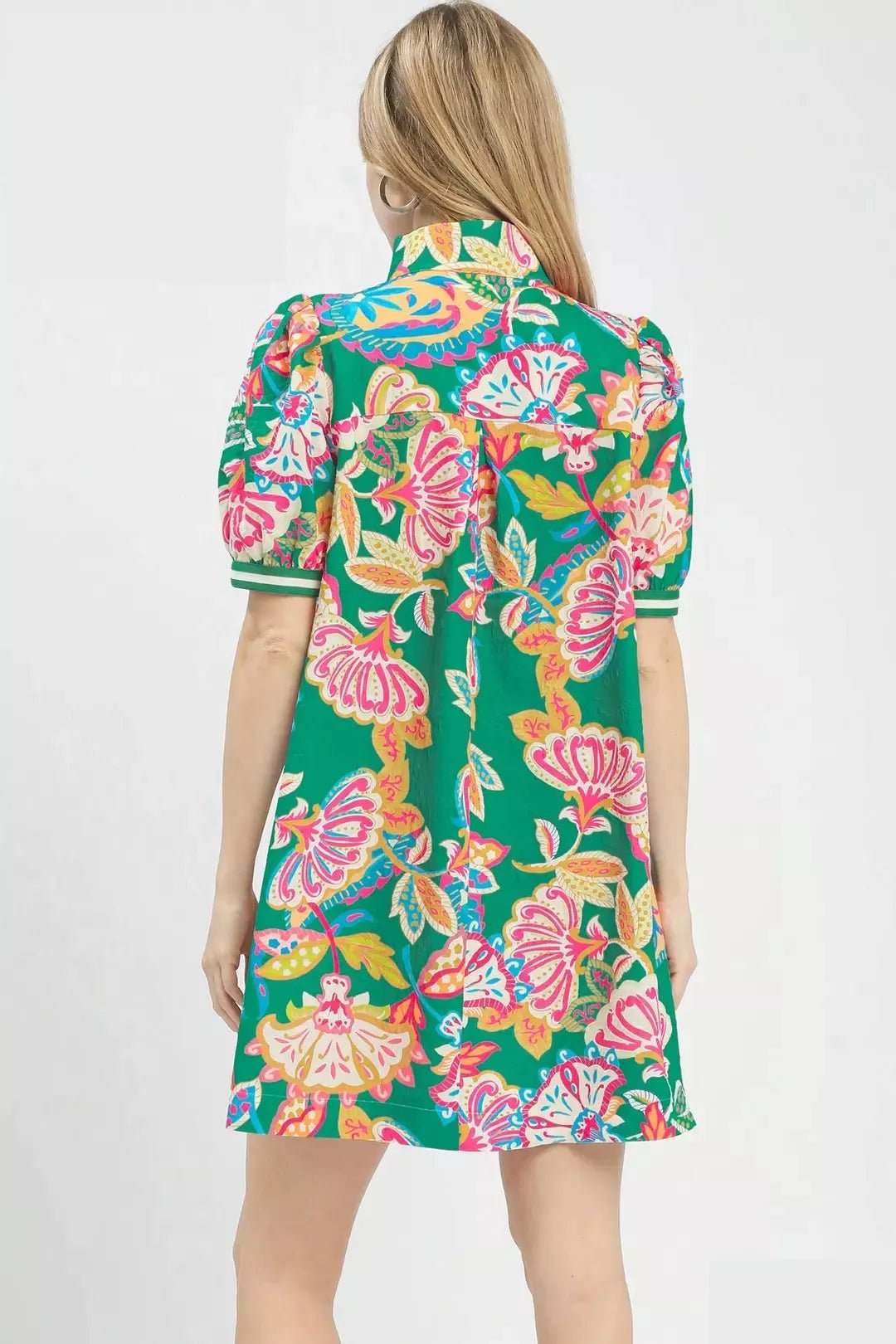 Umgee Jacquard Paisley Print Puff Sleeve Tunic Dress - Bitsy Gypsy Boutique