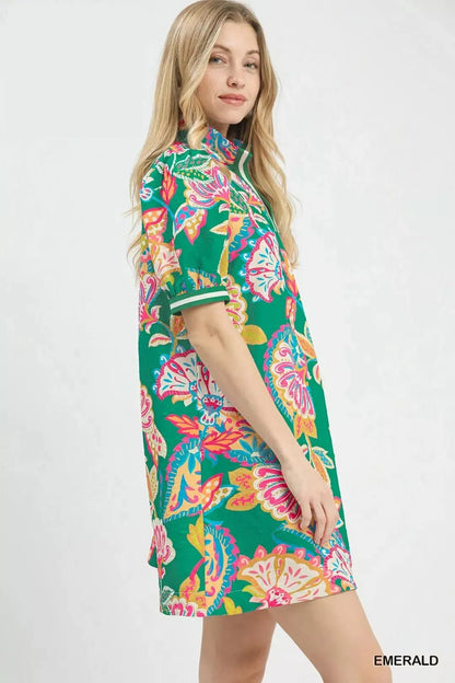 Umgee Jacquard Paisley Print Puff Sleeve Tunic Dress - Bitsy Gypsy Boutique