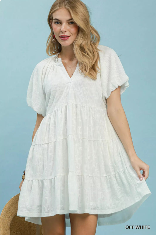 Umgee Jacquard Puff Sleeve Mini Dress - Bitsy Gypsy Boutique