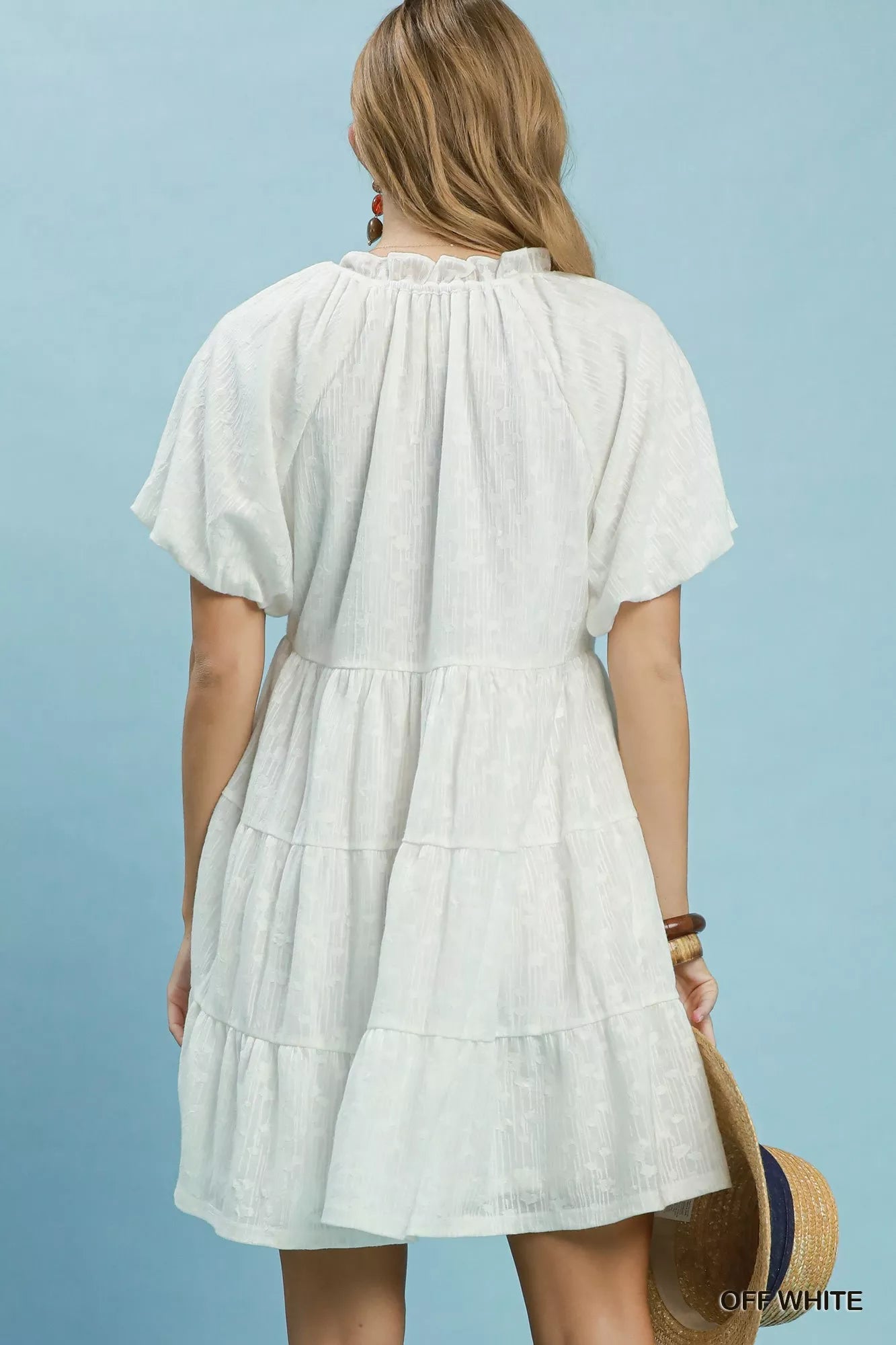 Umgee Jacquard Puff Sleeve Mini Dress - Bitsy Gypsy Boutique