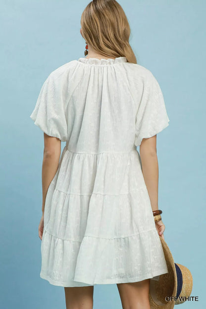 Umgee Jacquard Puff Sleeve Mini Dress - Bitsy Gypsy Boutique