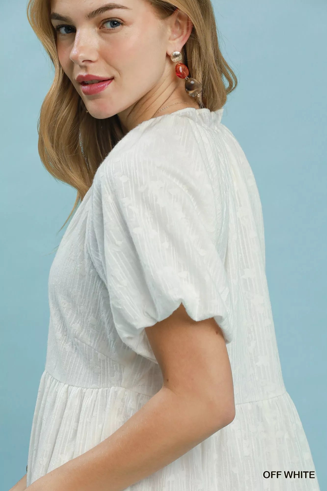 Umgee Jacquard Puff Sleeve Mini Dress - Bitsy Gypsy Boutique