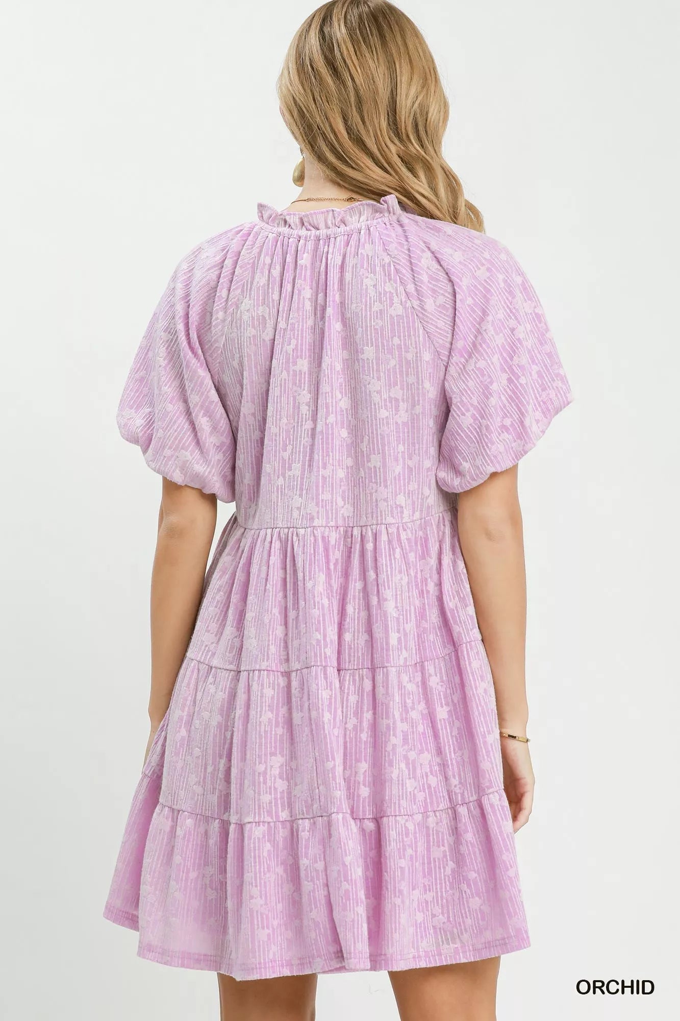 Umgee Jacquard Puff Sleeve Mini Dress - Bitsy Gypsy Boutique