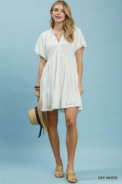 Umgee Jacquard Puff Sleeve Mini Dress - Bitsy Gypsy Boutique