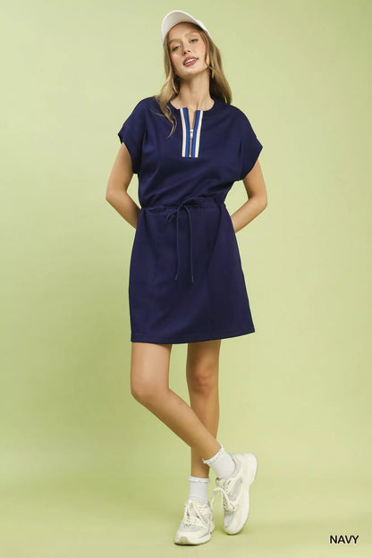 Umgee Knit Zip Front Drawstring Dress - Bitsy Gypsy Boutique