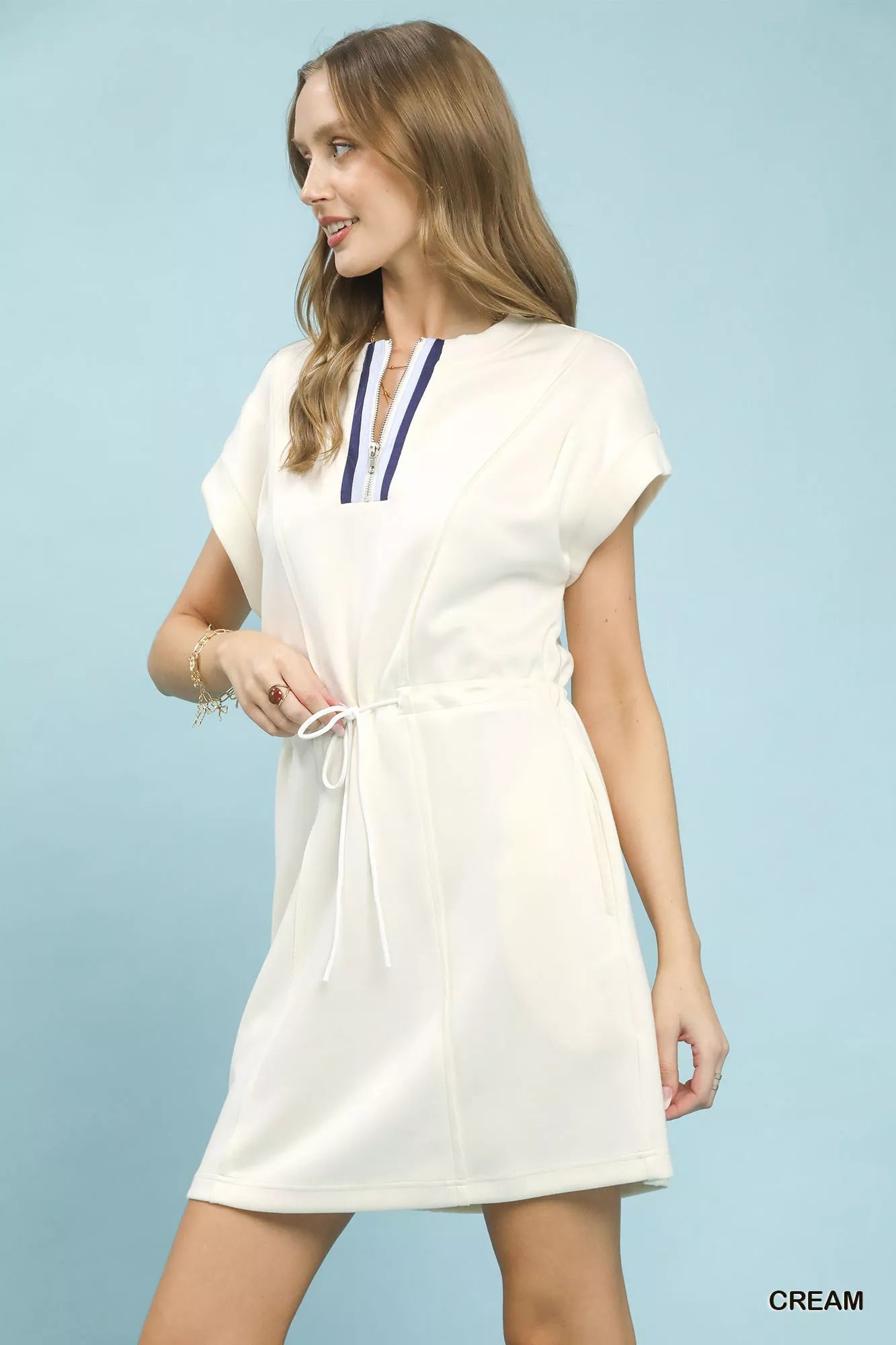 Umgee Knit Zip Front Drawstring Dress - Bitsy Gypsy Boutique