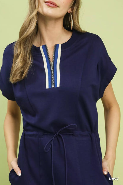 Umgee Knit Zip Front Drawstring Dress - Bitsy Gypsy Boutique