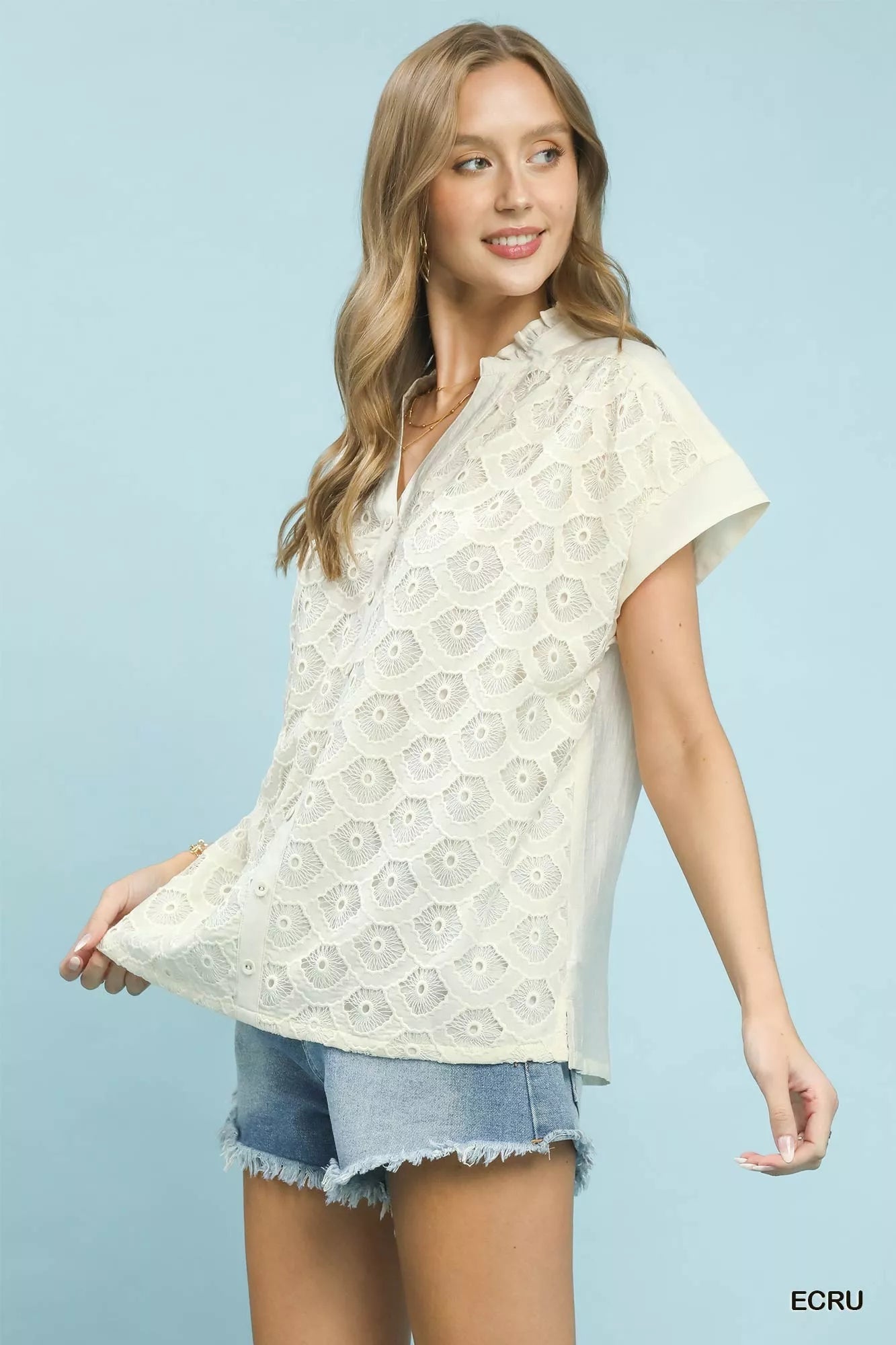 Umgee Lace Button - Front Top - Bitsy Gypsy Boutique