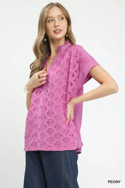 Umgee Lace Button - Front Top - Bitsy Gypsy Boutique