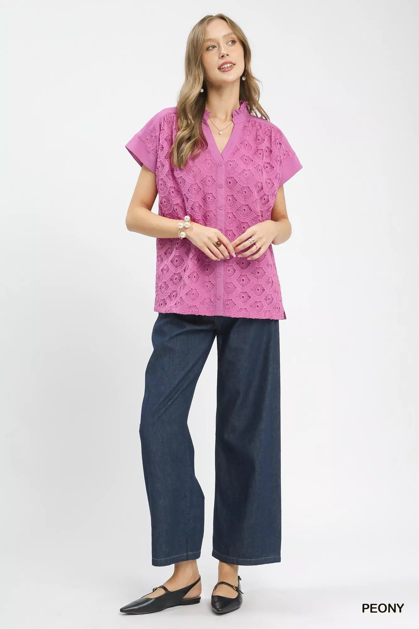 Umgee Lace Button - Front Top - Bitsy Gypsy Boutique