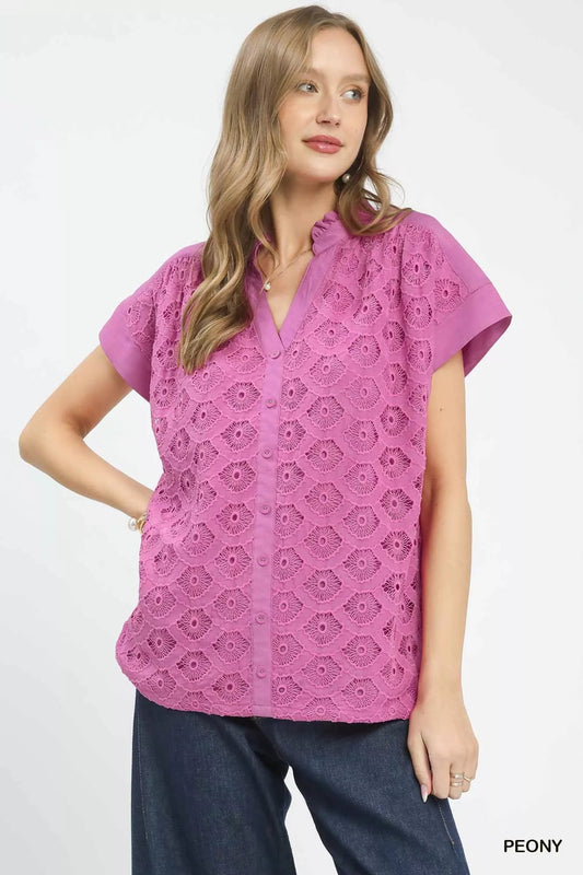 Umgee Lace Button - Front Top - Bitsy Gypsy Boutique
