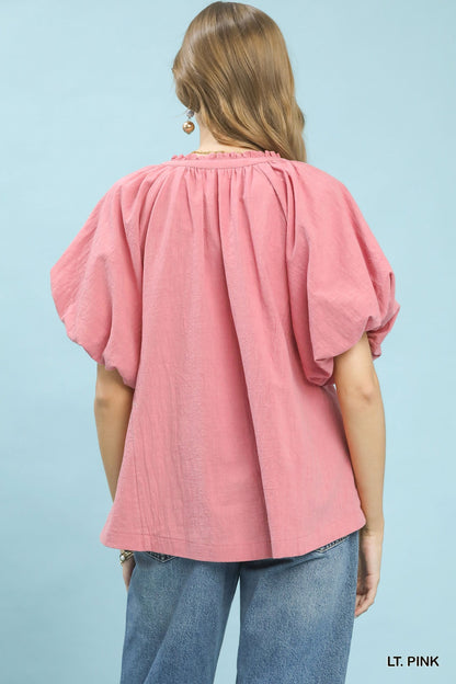 Umgee Lace Inset Puff Sleeve Boho Blouse - Bitsy Gypsy Boutique
