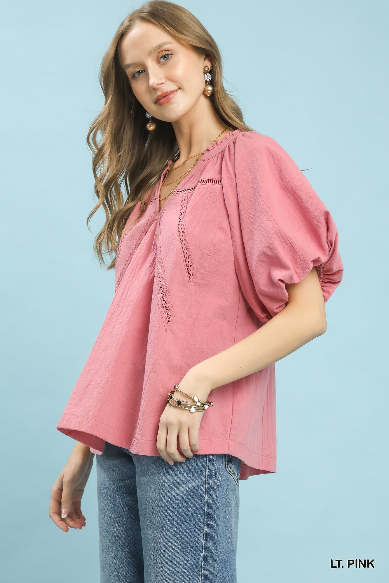 Umgee Lace Inset Puff Sleeve Boho Blouse - Bitsy Gypsy Boutique