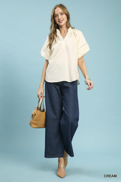 Umgee Lace Trim Peasant Top - Bitsy Gypsy Boutique