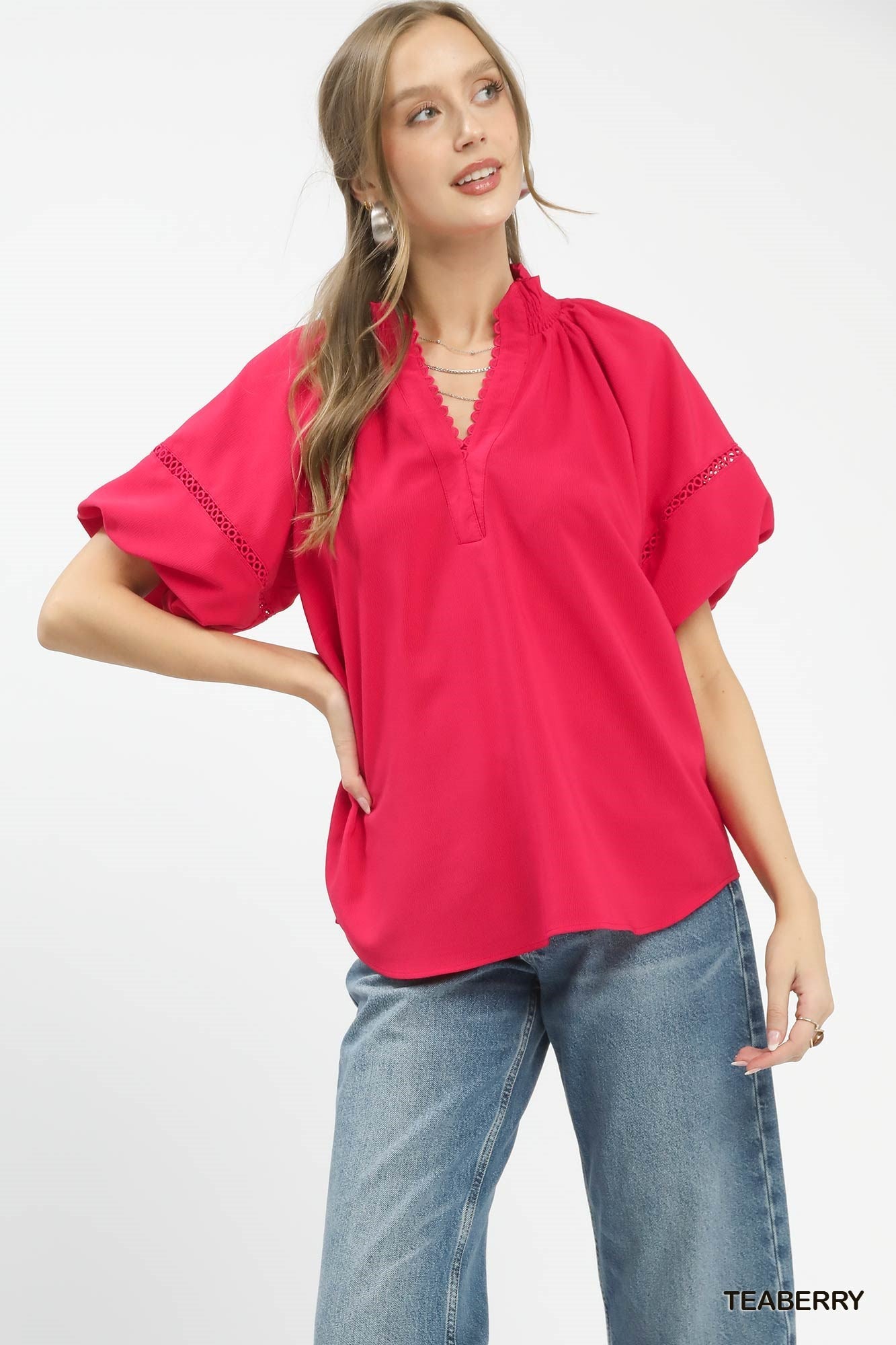 Umgee Lace Trim Peasant Top - Bitsy Gypsy Boutique