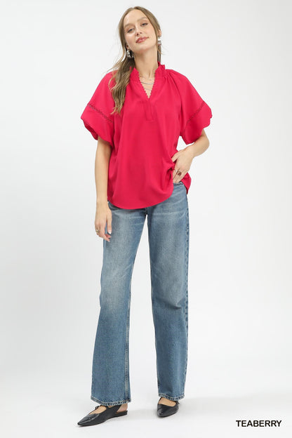 Umgee Lace Trim Peasant Top - Bitsy Gypsy Boutique