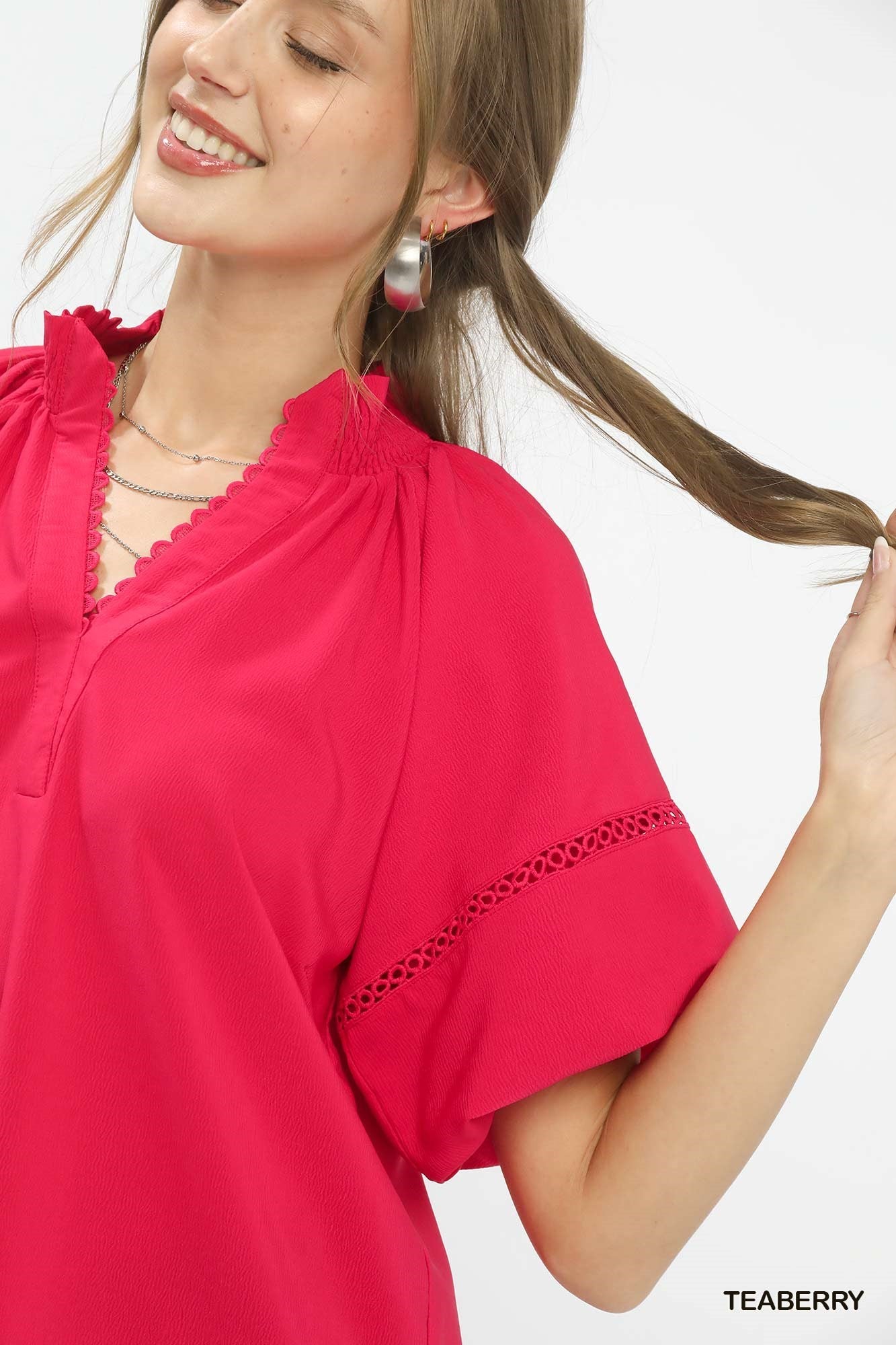 Umgee Lace Trim Peasant Top - Bitsy Gypsy Boutique