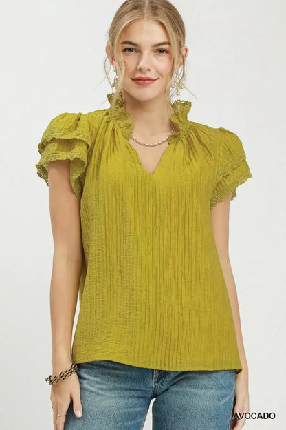 Umgee Lace Trim Ruffle Top - Bitsy Gypsy Boutique