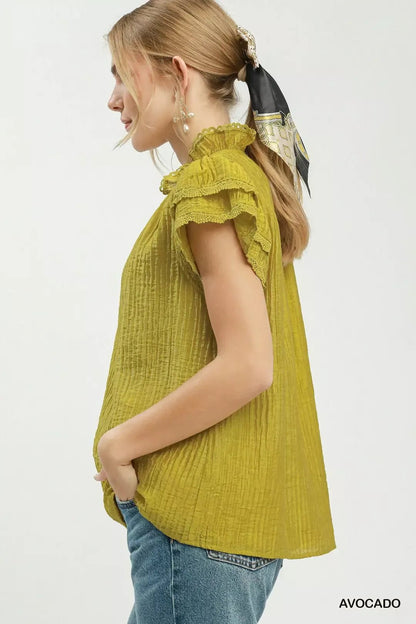 Umgee Lace Trim Ruffle Top - Bitsy Gypsy Boutique
