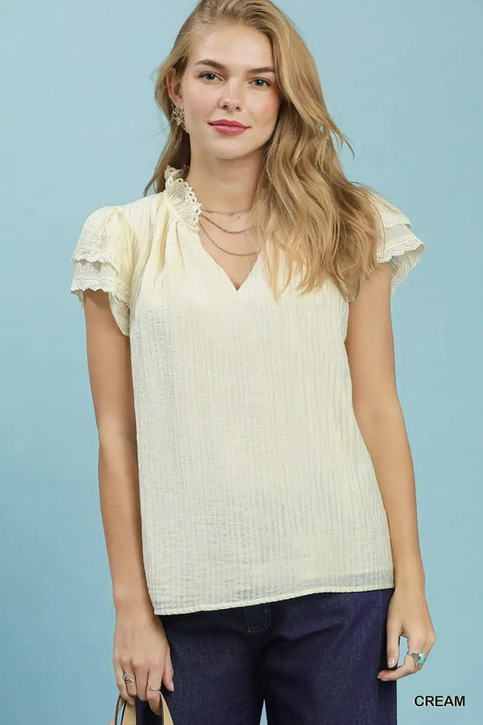Umgee Lace Trim Ruffle Top - Bitsy Gypsy Boutique