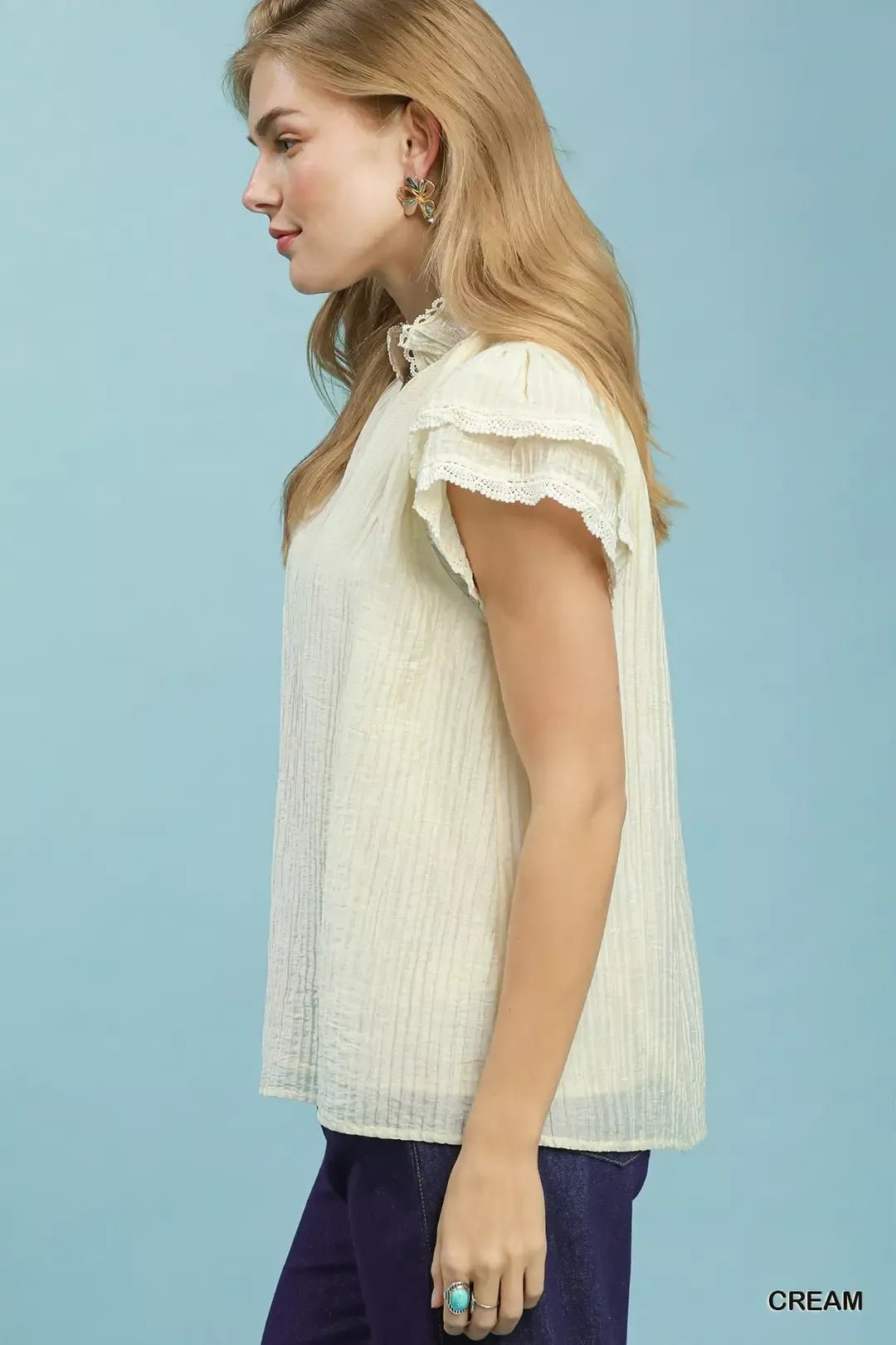 Umgee Lace Trim Ruffle Top - Bitsy Gypsy Boutique