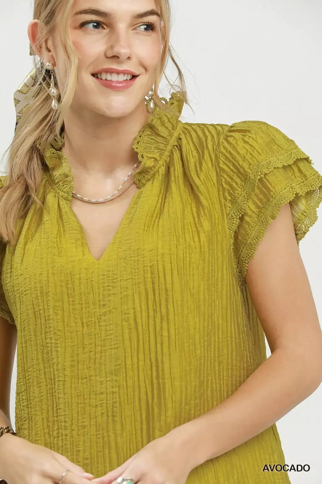 Umgee Lace Trim Ruffle Top - Bitsy Gypsy Boutique