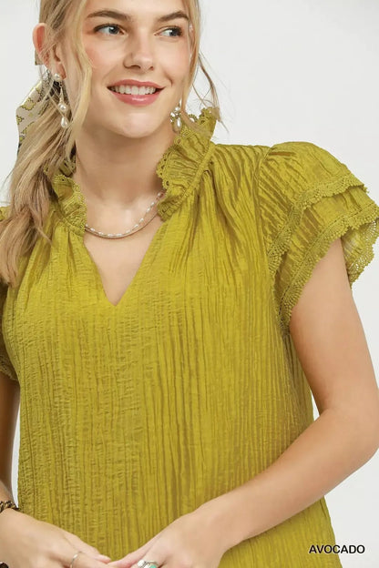 Umgee Lace Trim Ruffle Top - Bitsy Gypsy Boutique