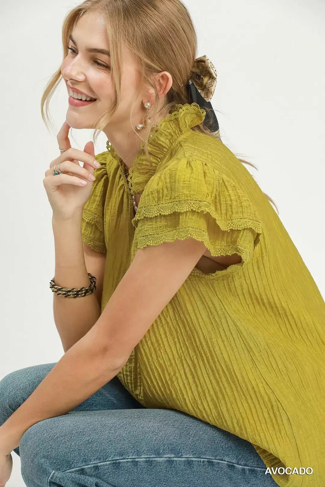 Umgee Lace Trim Ruffle Top - Bitsy Gypsy Boutique