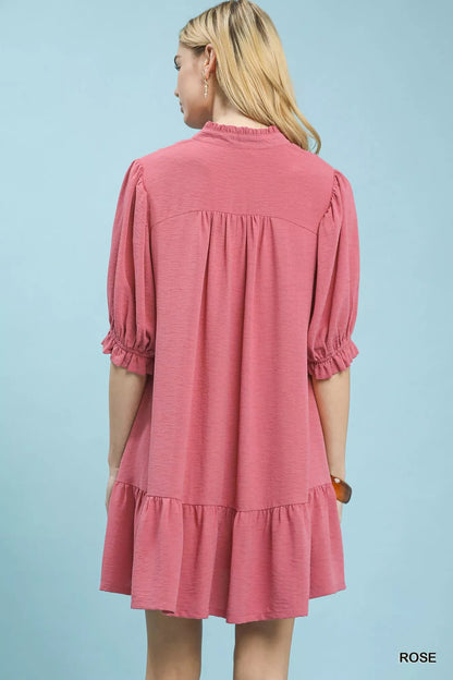 Umgee Lace Yoke Tiered Mini Dress - Bitsy Gypsy Boutique