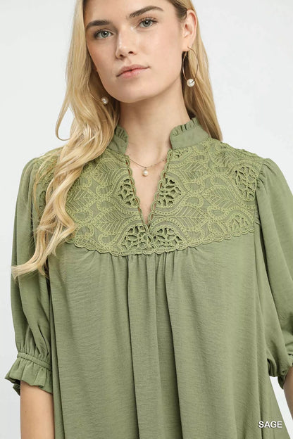 Umgee Lace Yoke Tiered Mini Dress - Bitsy Gypsy Boutique