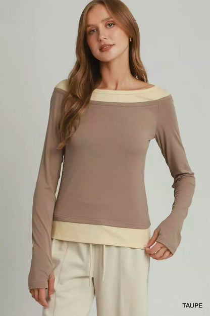 Umgee Layered Twofer Long Sleeve Top - Bitsy Gypsy Boutique