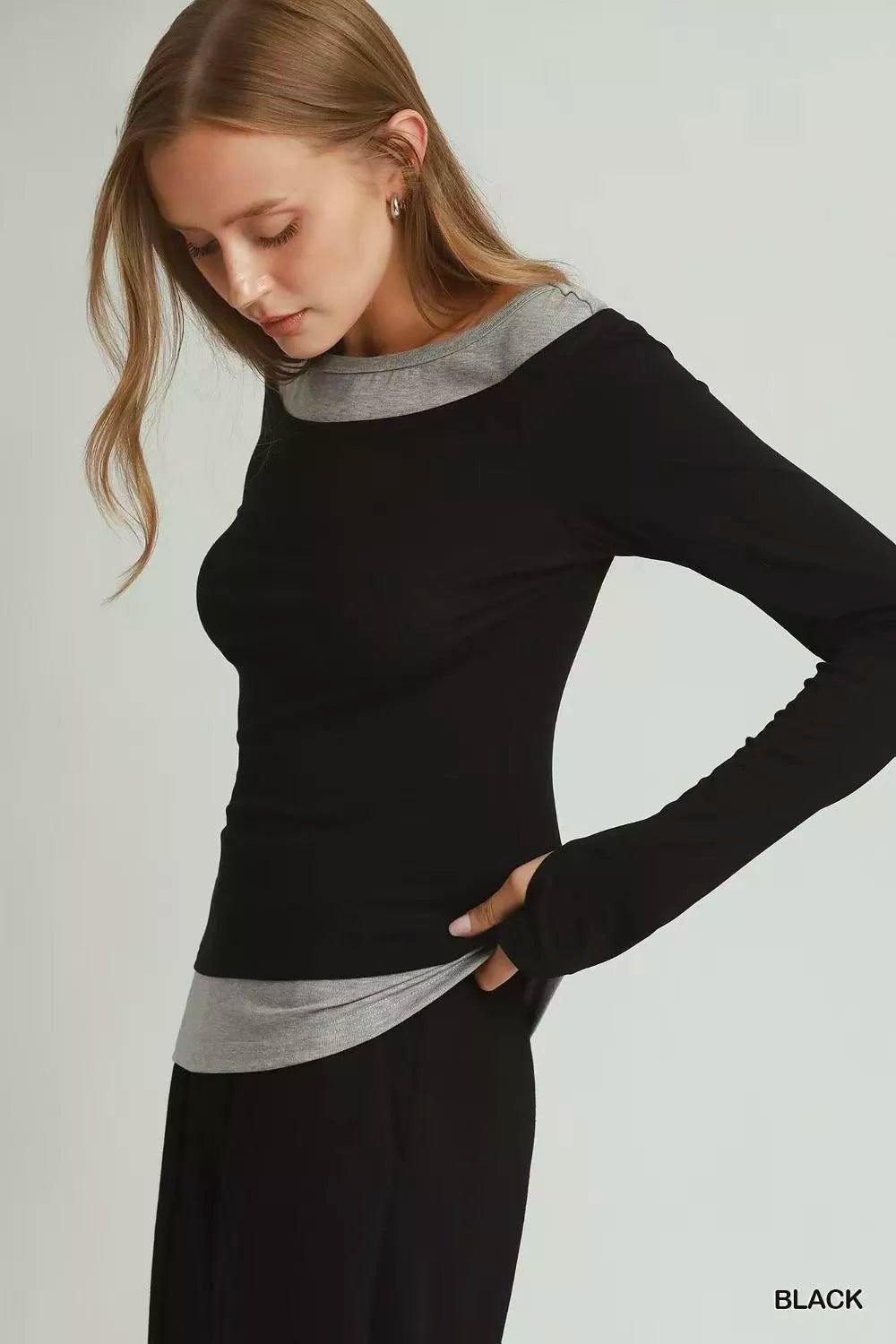 Umgee Layered Twofer Long Sleeve Top - Bitsy Gypsy Boutique